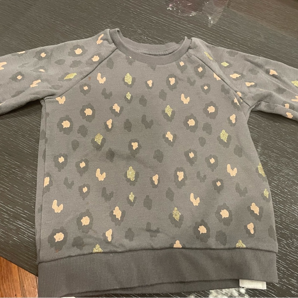 Girls Sweatshirt cheetah printed grey pink gold design Size 36months Primemark
